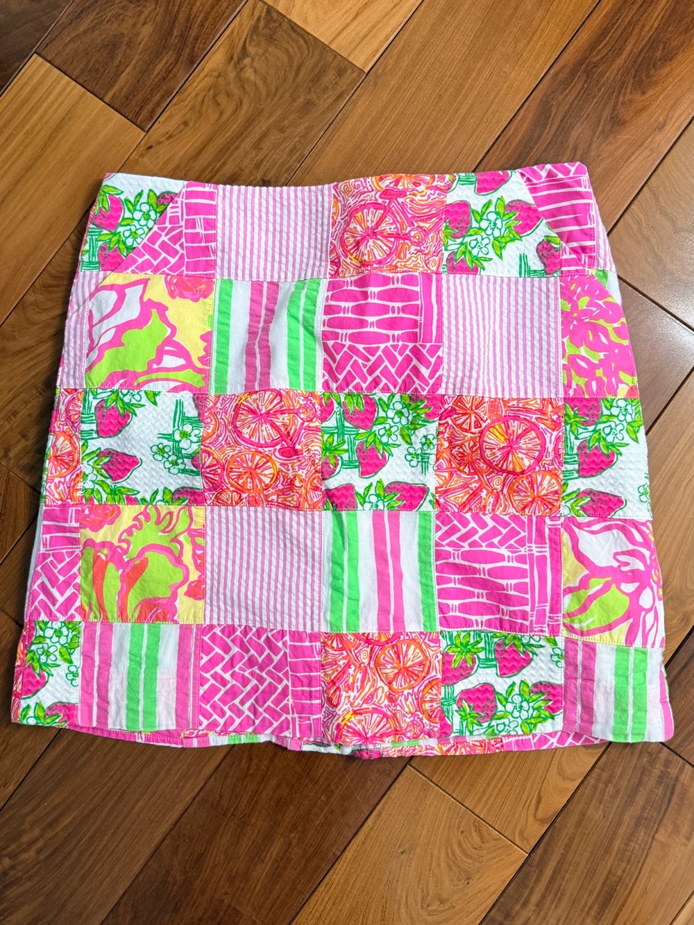 Lilly Pulitzer Pink, Green & White Patchwork Mini Skirt